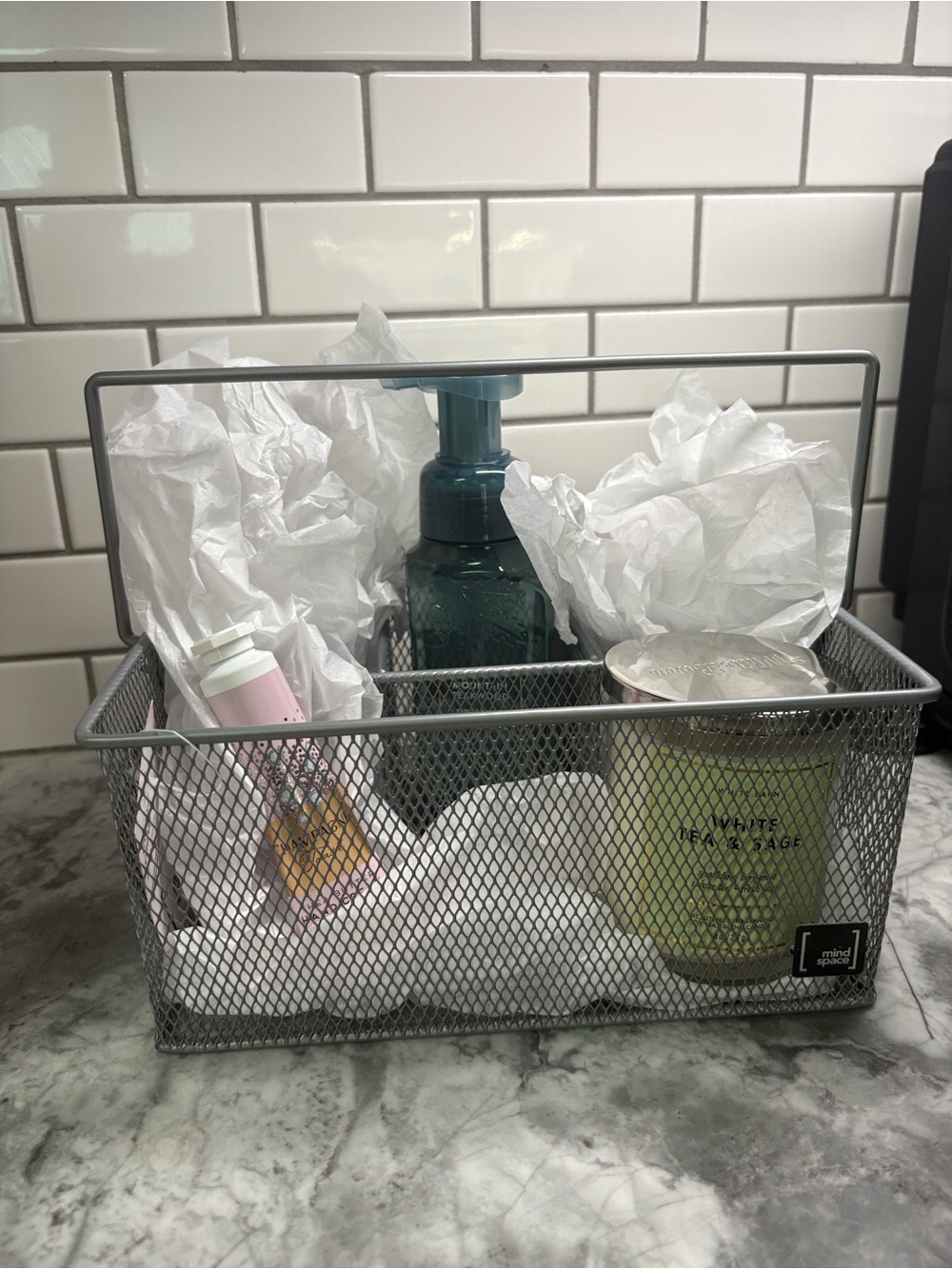 Metal Mesh Storage Basket with Handle - Gray